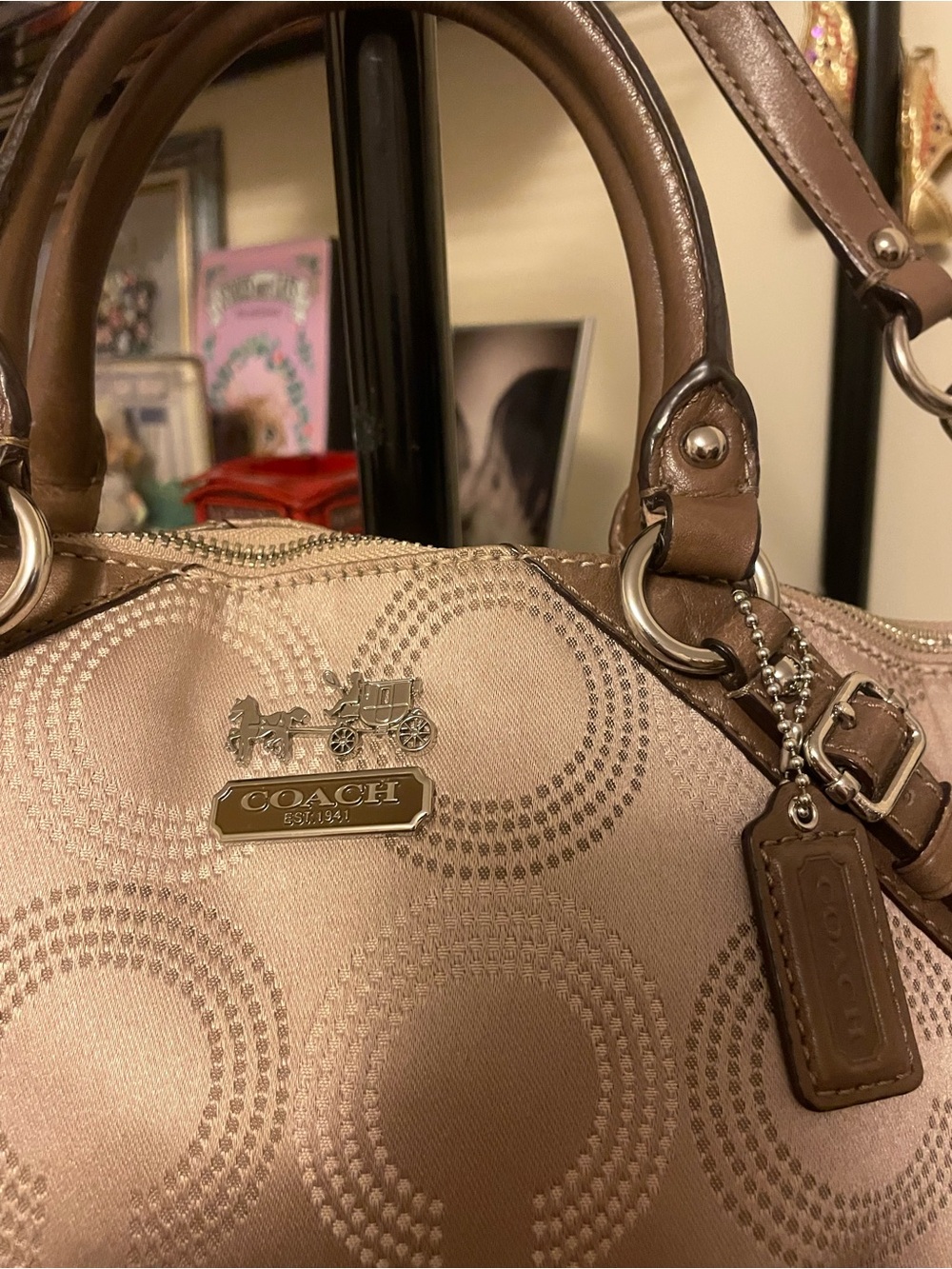 Coach Madison Dotted op art Sophia Satchel Purse Shoulder Handbag/Tote - Picture 2 of 16
